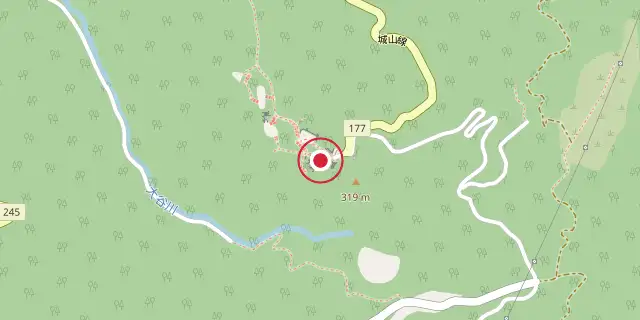 Street map of the area around Nanao Castle; the red dot marks 37°00′32″N 136°59′02″E