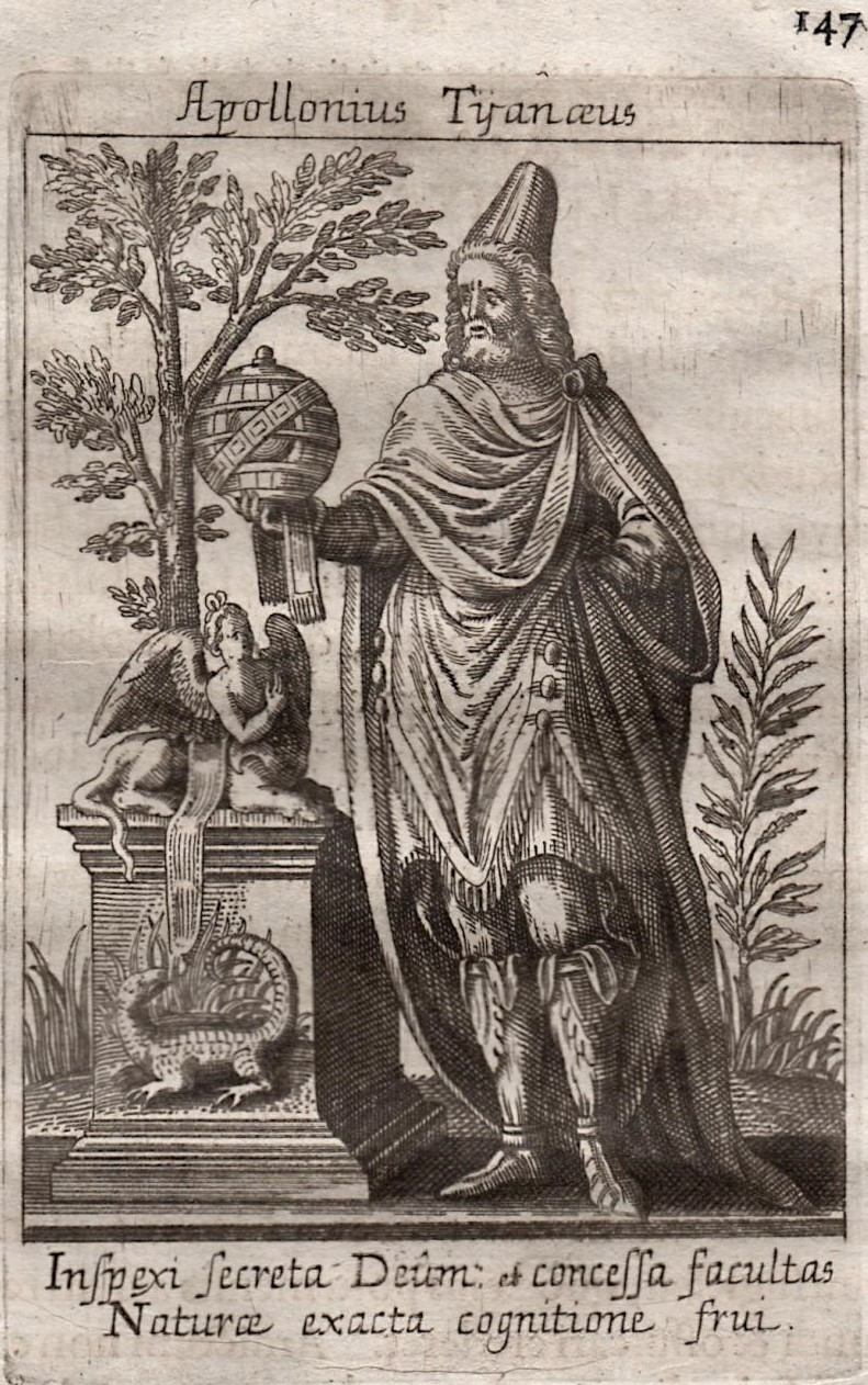 Apollonius Tyanaeus - Apollonius of Tyana in a hat holding an orb. With dragon, sphinx and tree, page