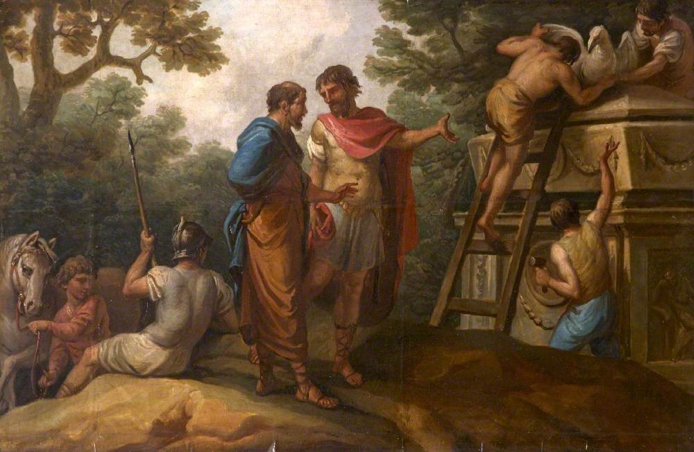Antonio Zucchi (1726-1796) - Mitellus Ordering a Marble Crow to Be Put on the Tomb of His Former Master, Diodorus Siculus (a set of three decorative wall panels) - 872168.4 - National Trust
