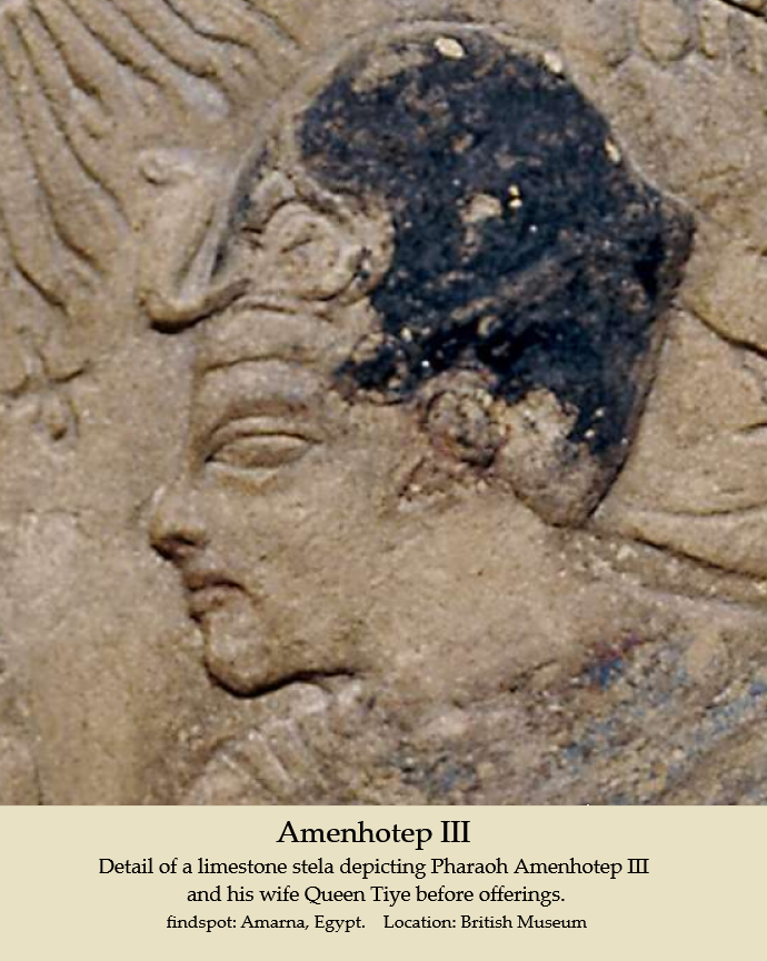 Amenhotep III, detail of a limestone stela with Pharoah Amenhotep III and Queen Tiye of the 18th Dynasty, Egypt