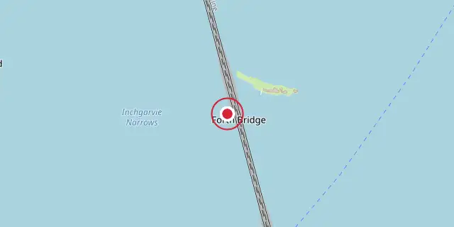 Street map of the area around The Forth Bridge; the red dot marks 56°00′00″N 3°23′20″W