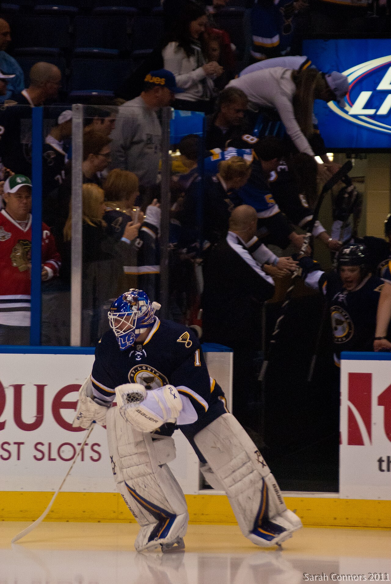 Brian Elliot during Chicago Blackhawks vs. St. Louis Blues game on Dec. 3, 2011 at Scottrade Center in St. Louis