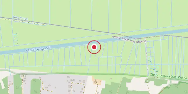 Street map of the area around Bydgoszcz Canal; the red dot marks 53°08′20″N 17°45′54″E