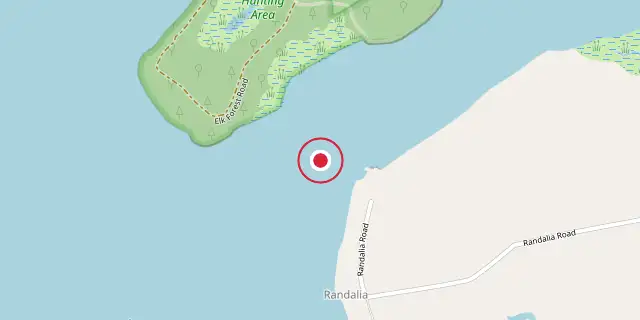 Street map of the area around Chesapeake & Delaware Canal; the red dot marks 39°31′26″N 75°52′23″W