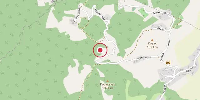 Street map of the area around Hodidjed; the red dot marks 43°51′32″N 18°29′28″E
