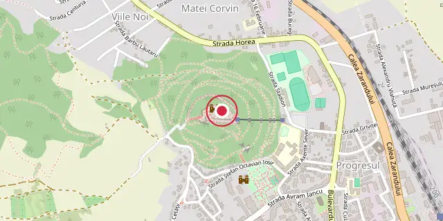 Street map of the area around Fortress of Deva; the red dot marks 45°53′20″N 22°53′49″E