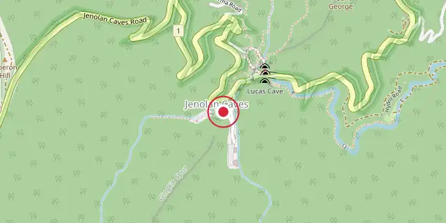 Street map of the area around Jenolan Caves; the red dot marks 33°49′16″S 150°01′16″E