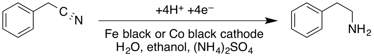 Benzyl cyanide electrolytic reduction