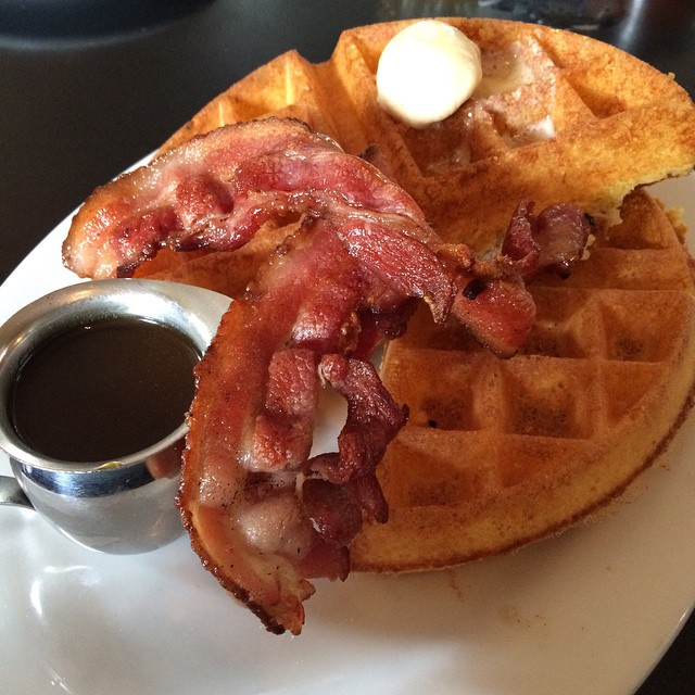 Waffles and bacon. Apple cider syrup FTW.
