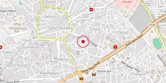 Street map of the area around Kano (city); the red dot marks 12°00′00″N 8°31′01″E