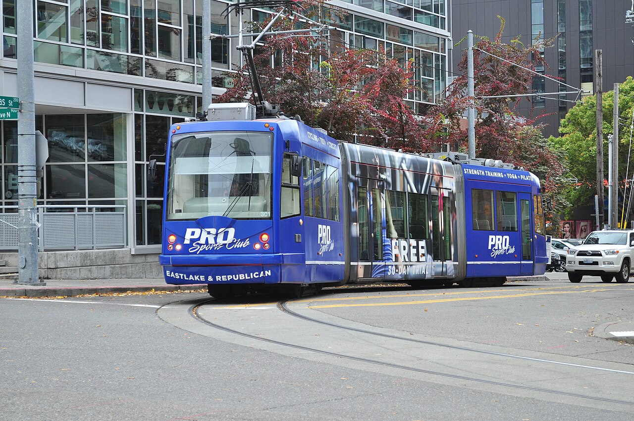 Seattle - streetcar on Thomas at the corner of Terry