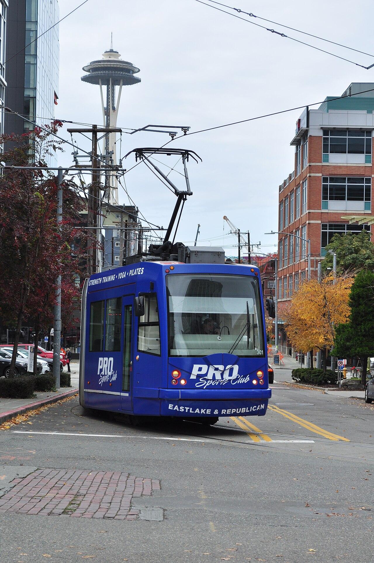 Seattle - streetcar on Thomas at the corner of Terry