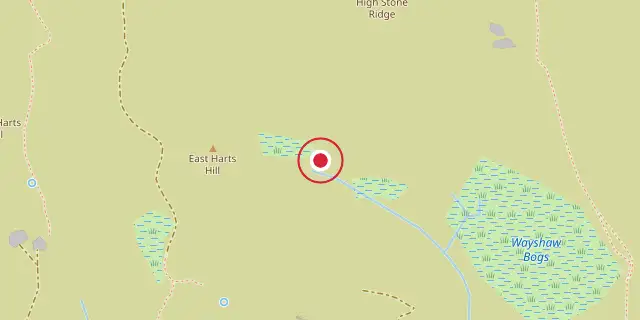 Street map of the area around Northern England; the red dot marks 54°00′00″N 2°00′00″W