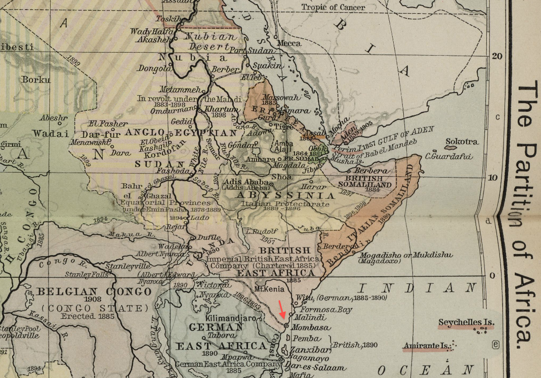 Mombasa detail map Partition of Africa by William Shepherd BPL m0612008