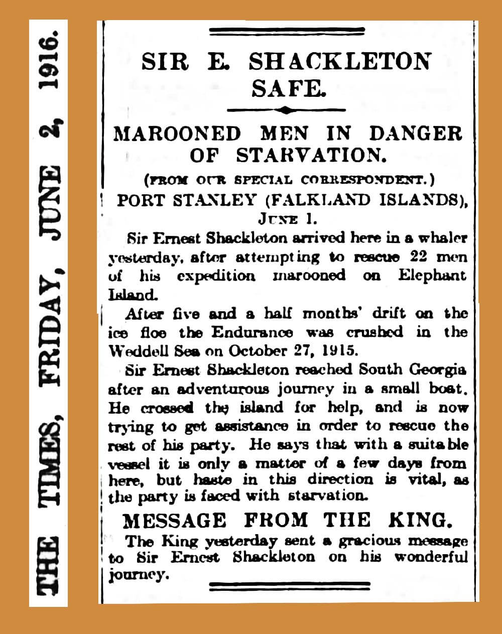 Sir E. Shackleton Safe - The Times (London)
