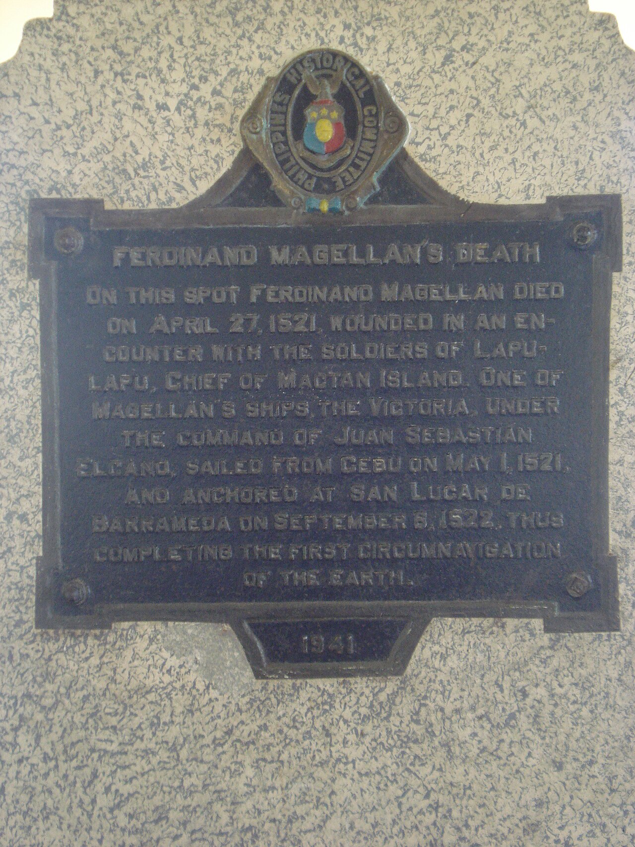 Ferdinand Magellan's Death plaque