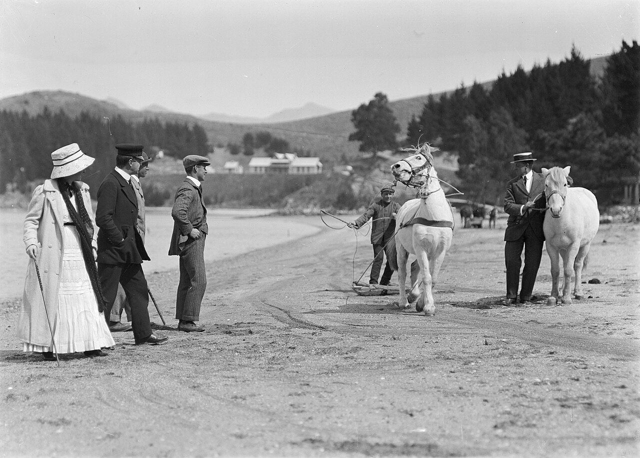 Group including Robert Falcon Scott, with Mongolian ponies, on Quail Island