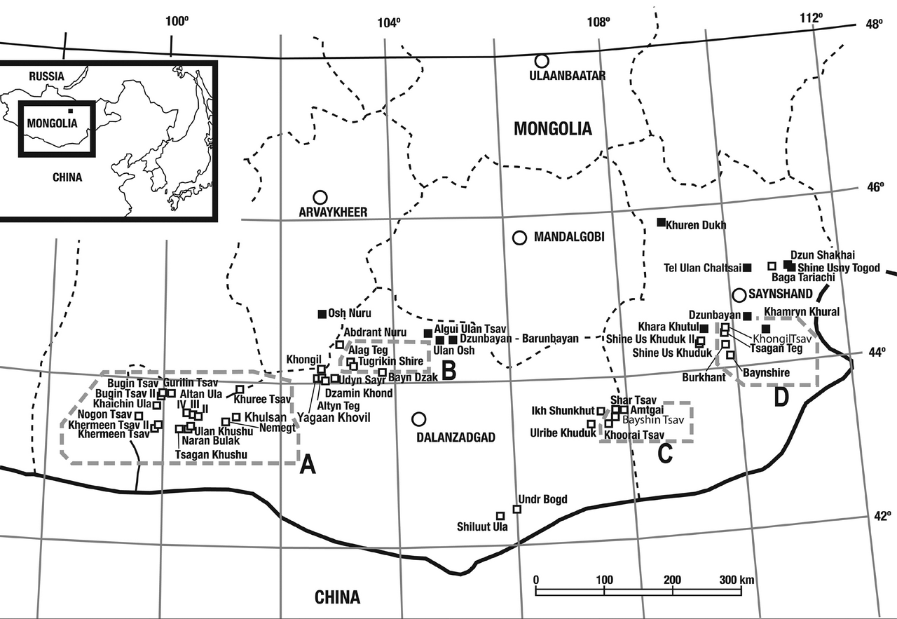 Cretaceous-aged dinosaur fossil localities of Mongolia