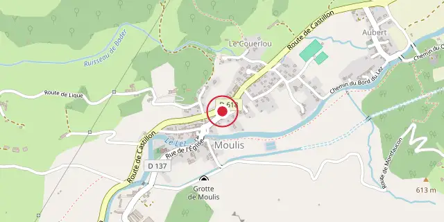 Street map of the area around Grand Antique marble; the red dot marks 42°57′43″N 1°05′31″E