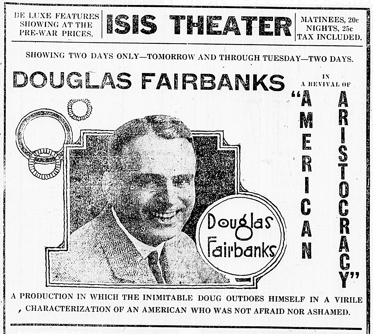 American Aristocracy 1921 newspaperad