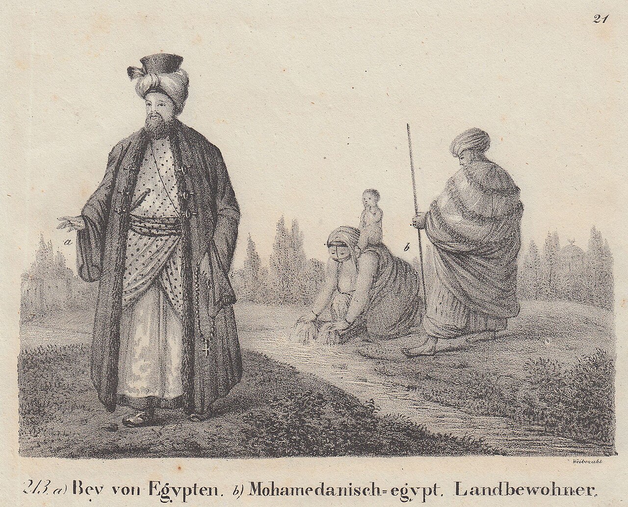 Neue Bildergallerie für die Jugend Tafel 213 Bey von Egypten, Mohamedanisch-egypt. Landbewohner, Lithografie von Roland Weibezahl