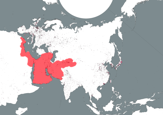 Abbasid Caliphate colored in red