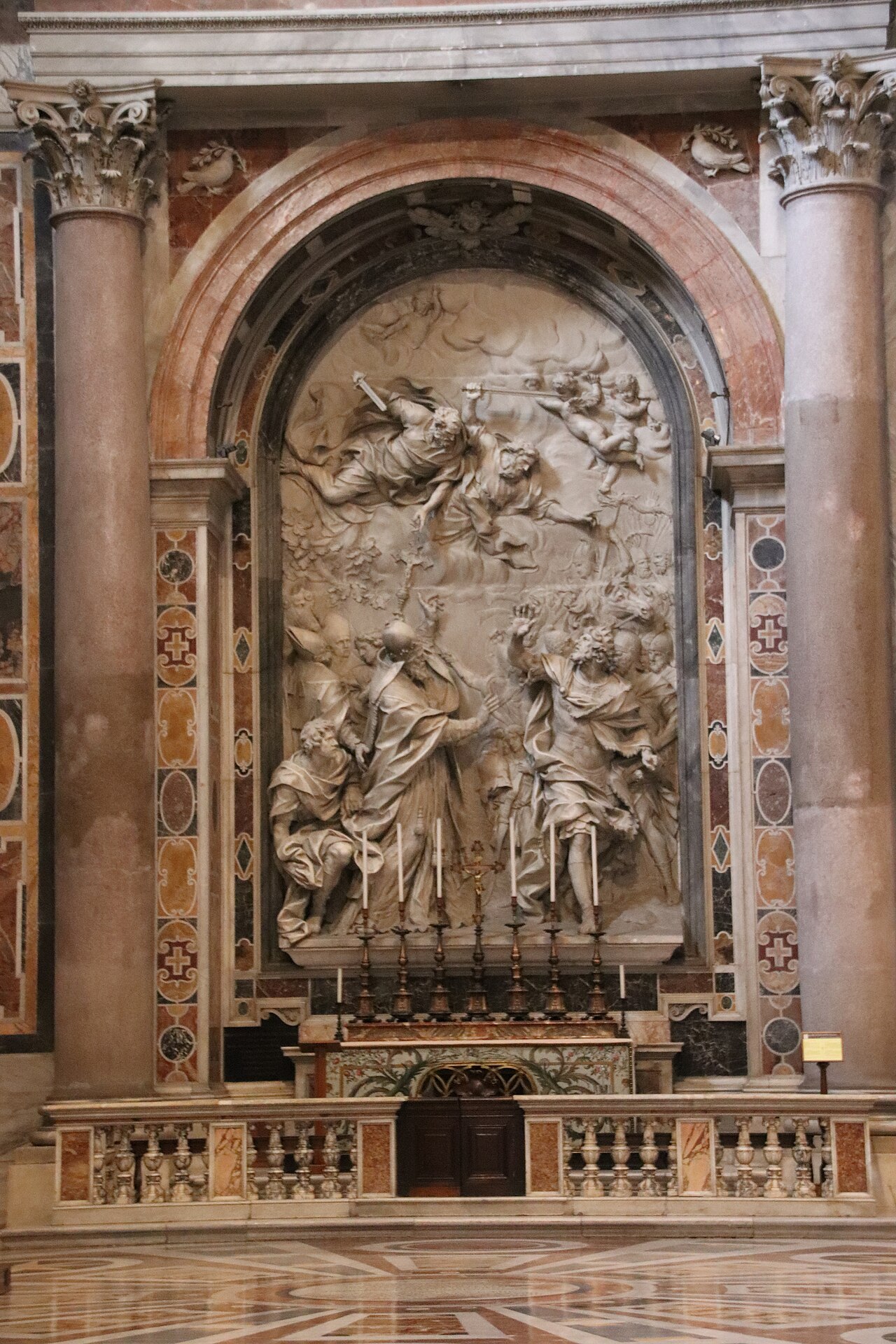 Altar of Leo the Great (440-461 AD) Marble Relief of Meeting of Pope Leo I and Attila the Hun, by Alessandro Algardi, 1646-53