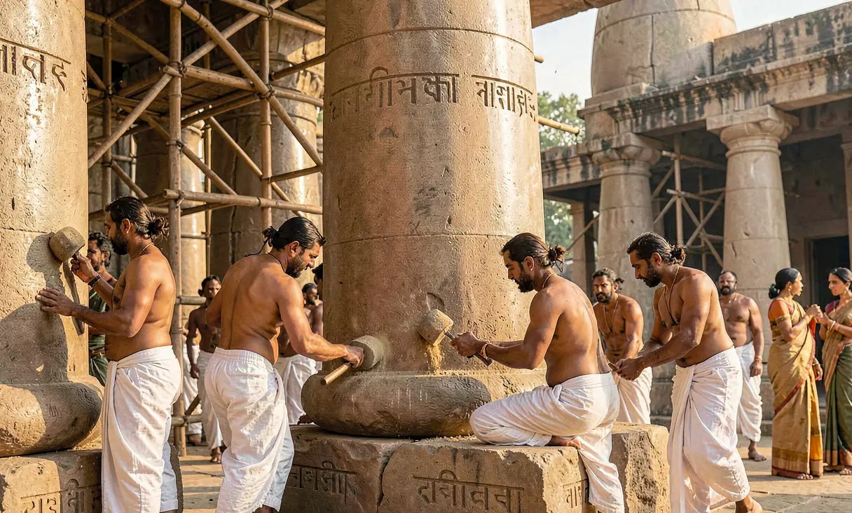 Erection of Ashoka's Polished Sandstone Pillars with Edicts