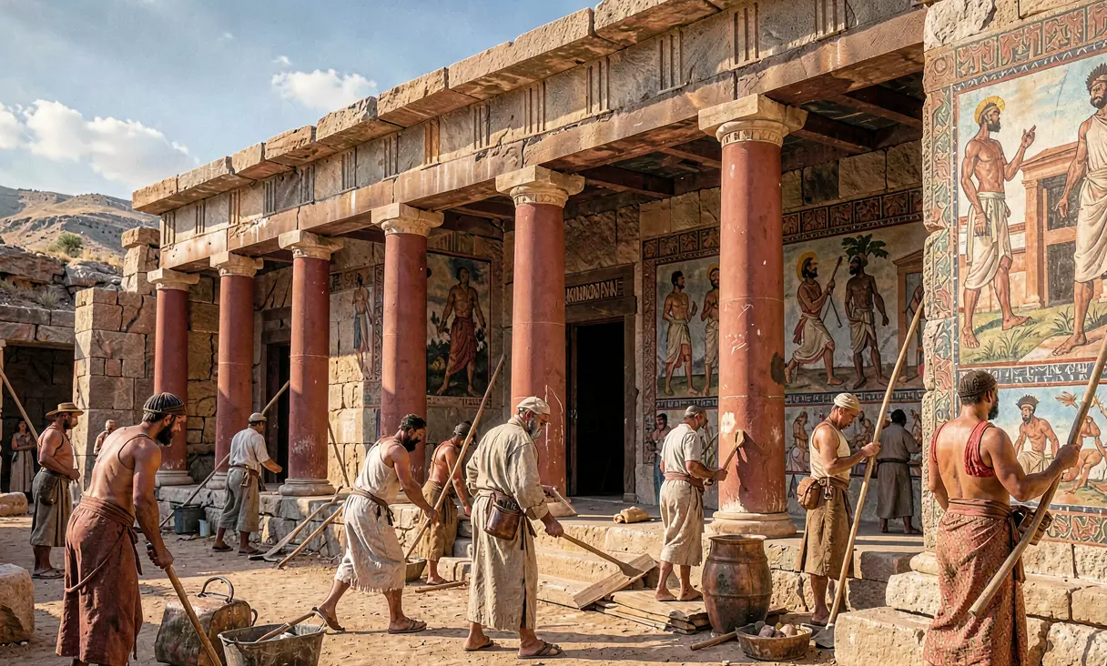 Rebuilding of the Palace at Knossos after Earthquake