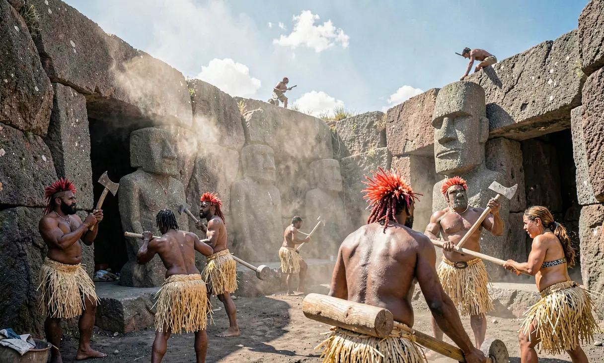 Mass Production of Moai Statues at Rano Raraku