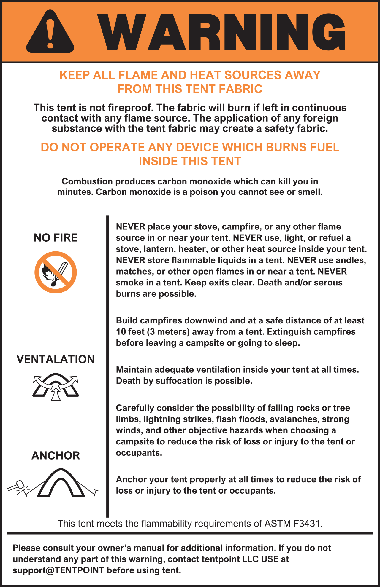 ASTM F2441-20 Camping tent safety label