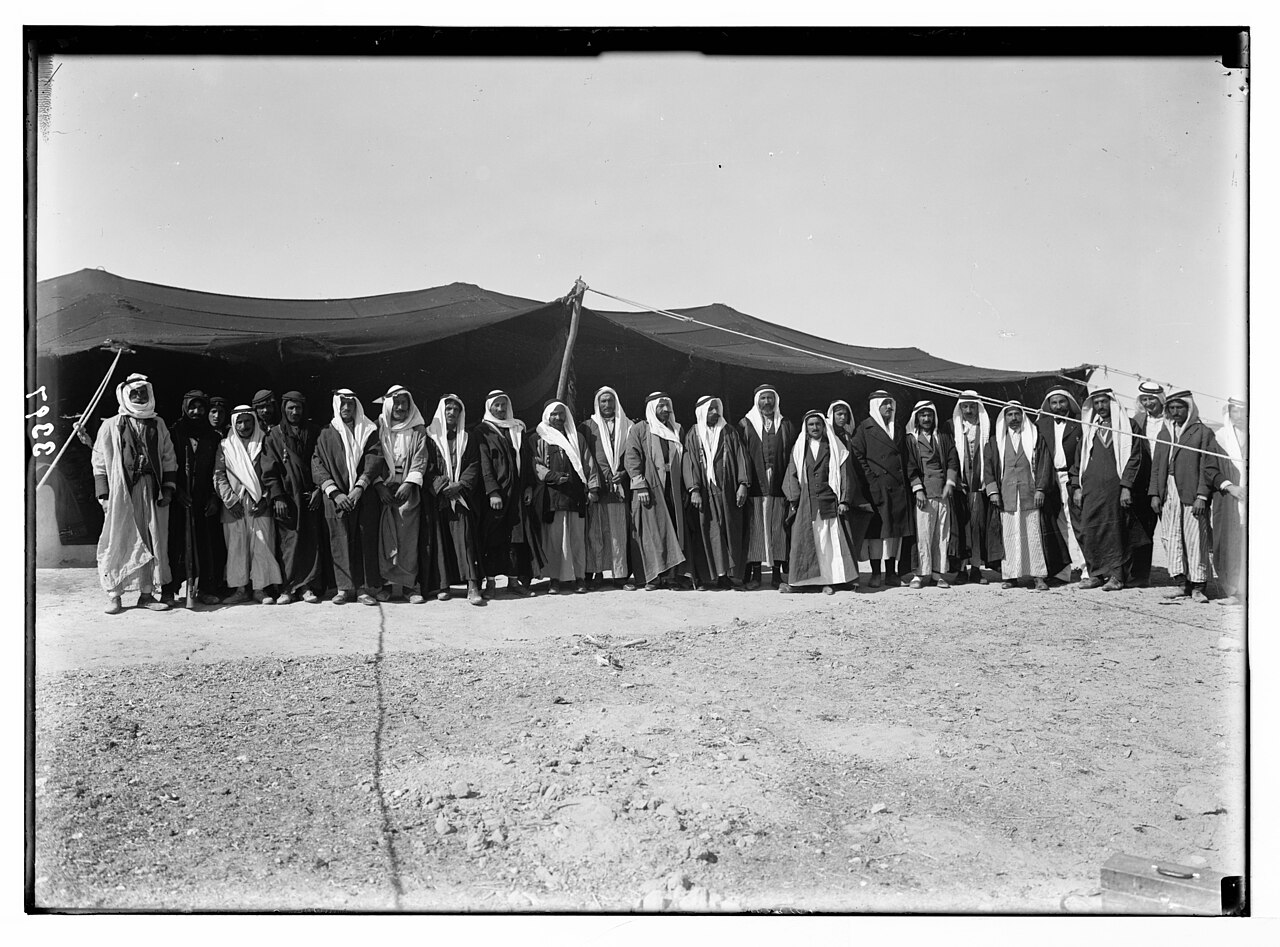 El-Azrak & Wadi Sirhan in the Arabian desert. Druse (i.e., Druze) political refugees from Jebel Druse (The Hauran). Druse refugees, Wady Sirhan. Chiefs who revolted against French rule in LOC matpc.06443