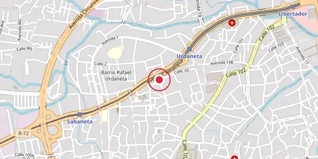 Street map of the area around Maracaibo; the red dot marks 10°37′59″N 71°37′59″W