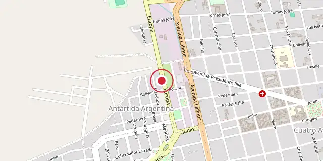 Street map of the area around San Luis Province; the red dot marks 33°18′00″S 66°21′00″W