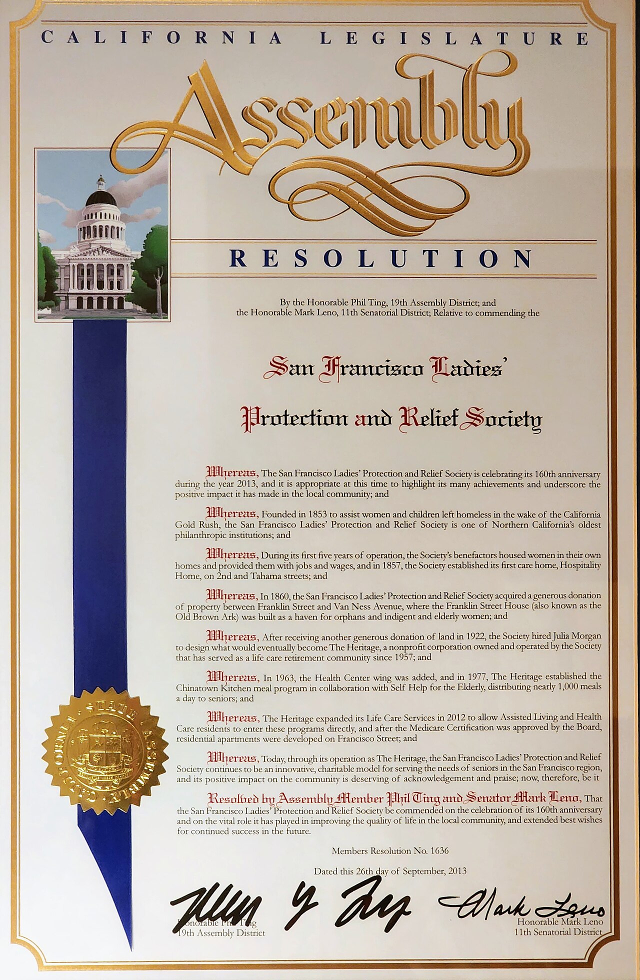 2013 09 16 california assembly resolution to honor heritage