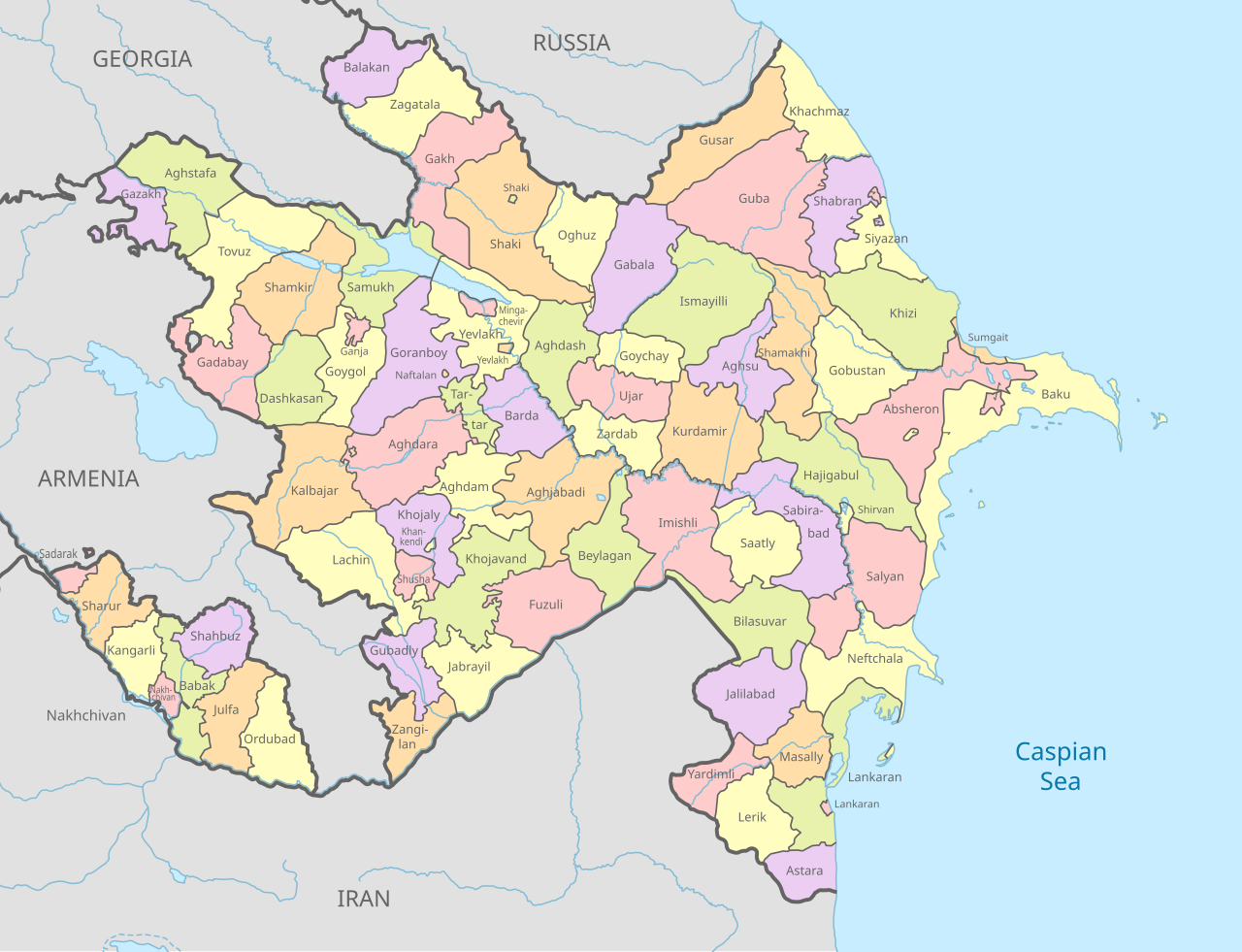 Azerbaijan, administrative divisions 2024 - en - colored
