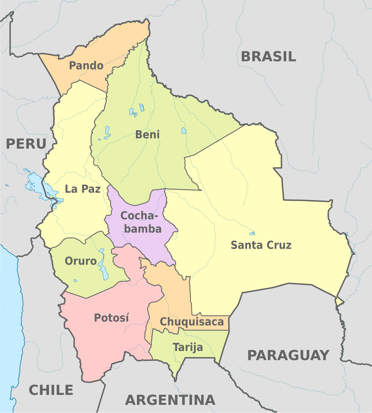 Bolivia, administrative divisions - es - colored