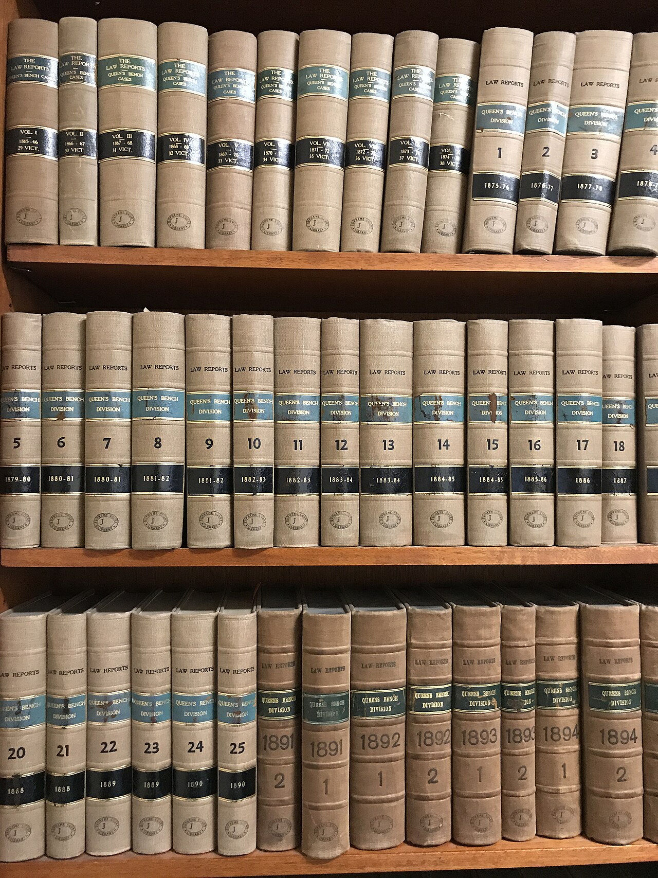 A few volumes of the Law Reports Queens Bench Cases and Queens Bench Division