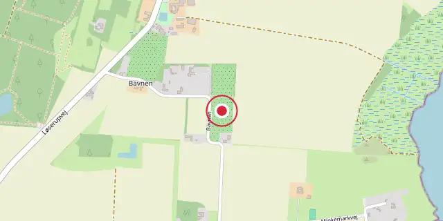 Street map of the area around Egholm, Lejre Municipality; the red dot marks 55°45′58″N 11°43′44″E