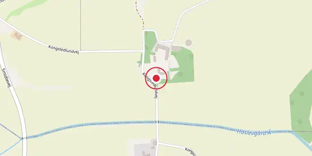 Street map of the area around Kongstedlund; the red dot marks 56°52′23″N 10°08′56″E