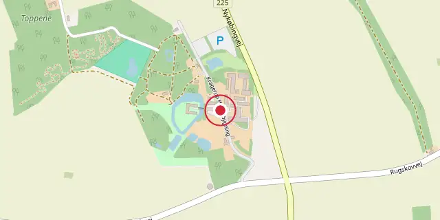 Street map of the area around Kragerup; the red dot marks 55°30′36″N 11°22′48″E