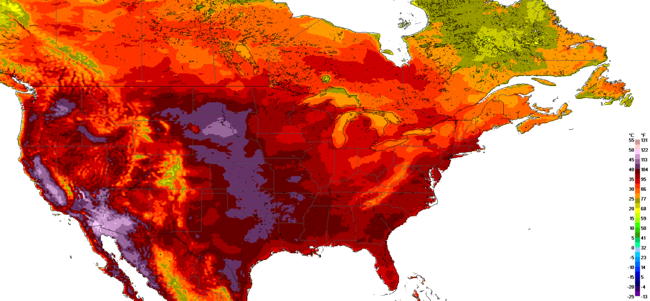 North American heat wave ERA5-Land reanalysis maximum temperature map