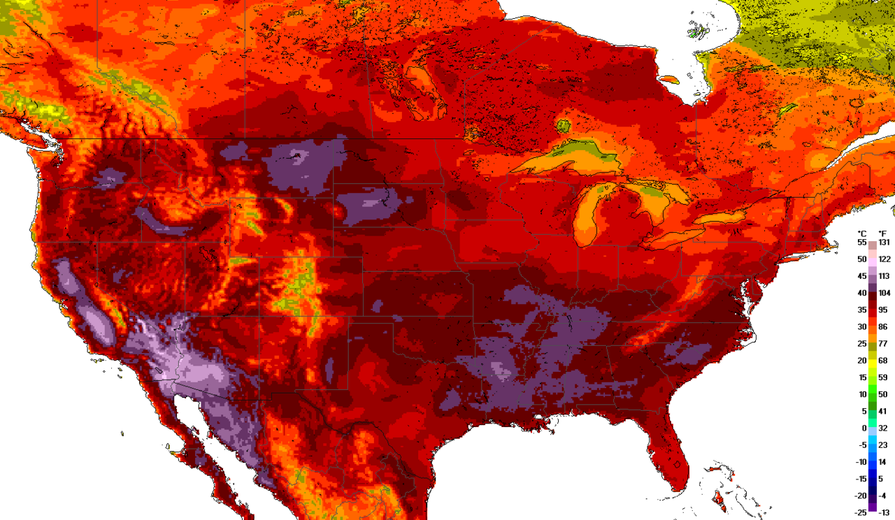 North American heat wave ERA5-Land reanalysis maximum temperature map