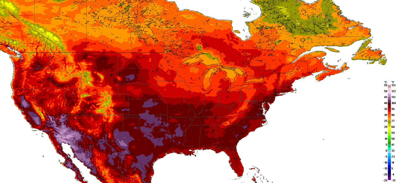 North American heat wave ERA5-Land reanalysis maximum temperature map