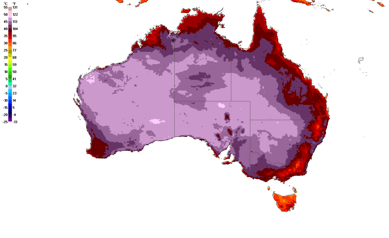 Australian heat wave ERA5-Land reanalysis maximum temperature map