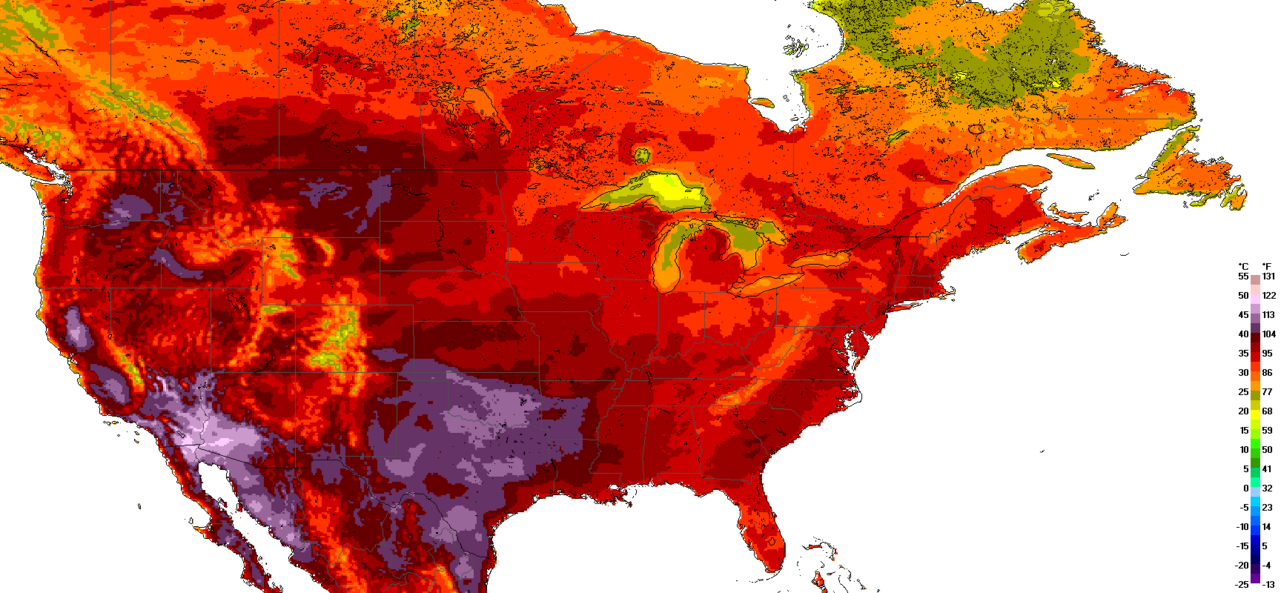 North American heat wave ERA5-Land reanalysis maximum temperature map
