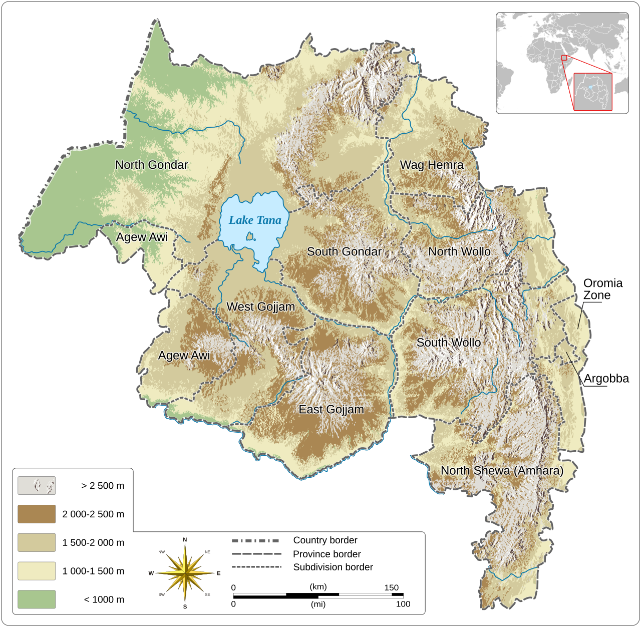 Amhara topographic map