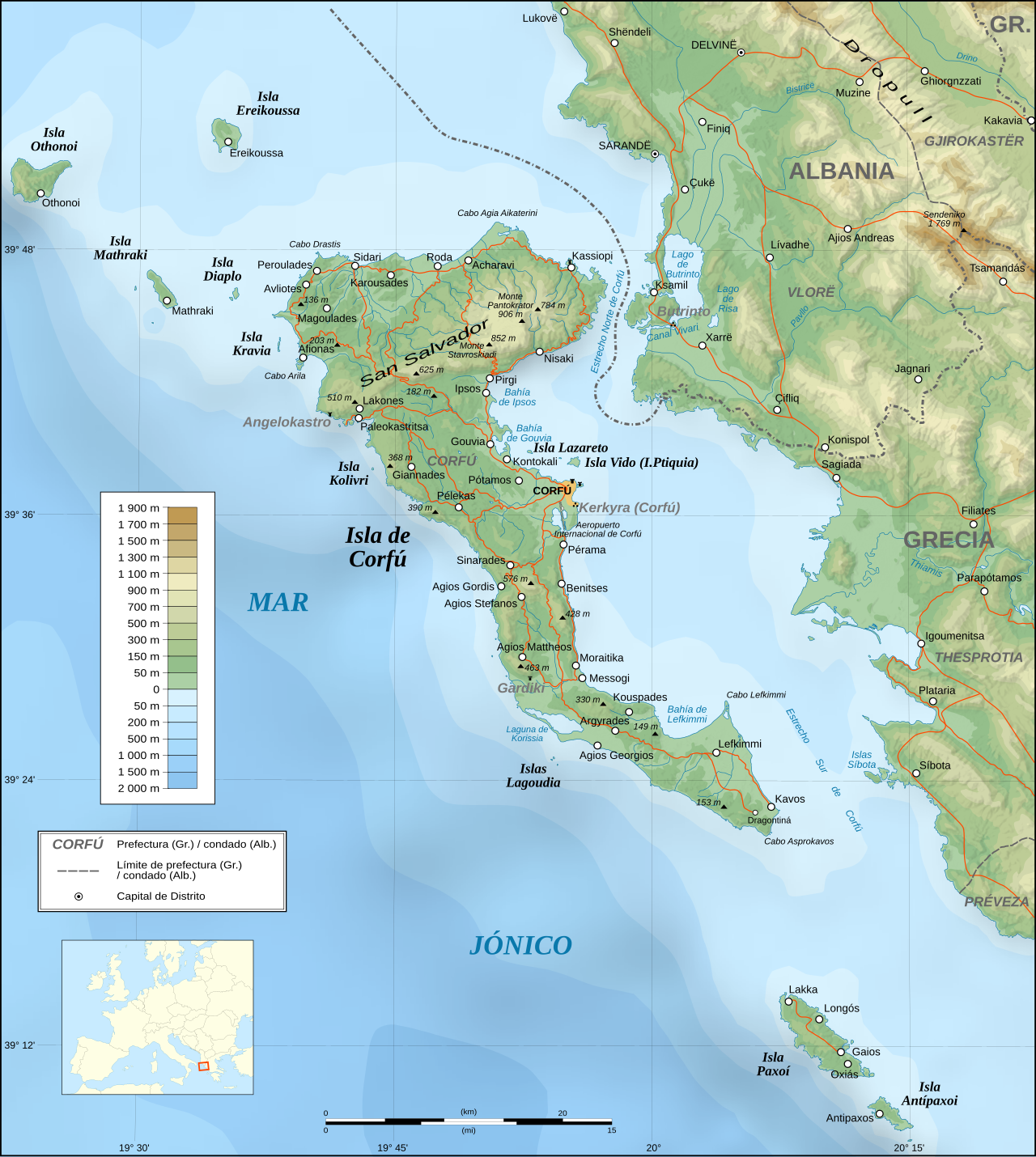 Corfu topographic map-es