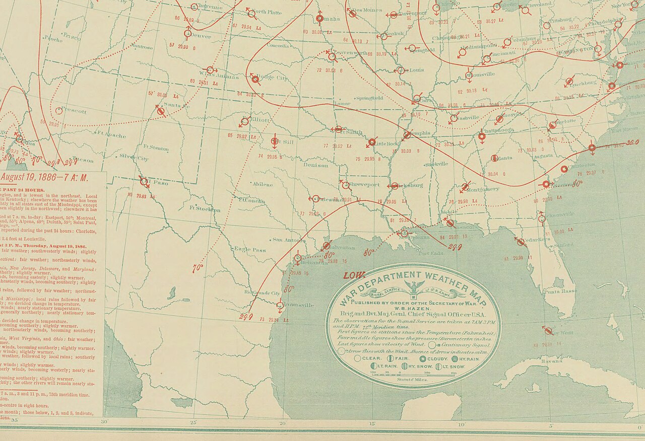 Indianola hurricane weather map 8-19-1886
