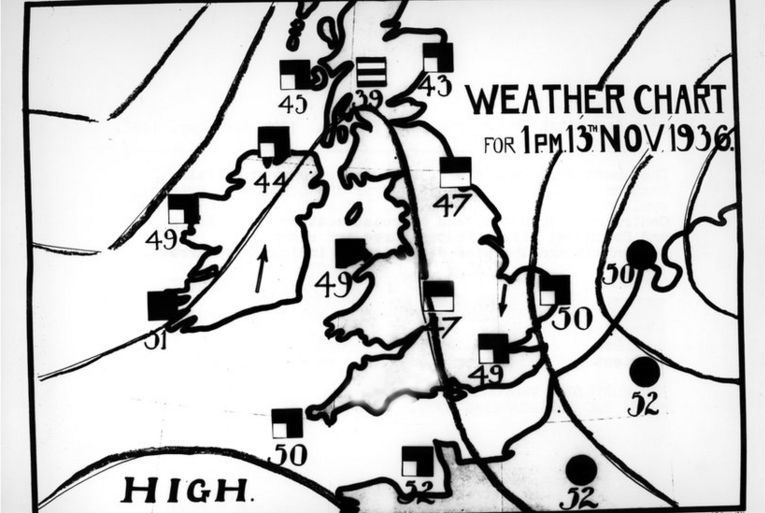 BBC television weather chart - 1936-11-13